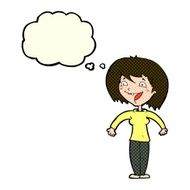 cartoon excited woman with thought bubble N78