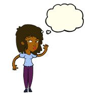cartoon pretty woman waving with thought bubble N45