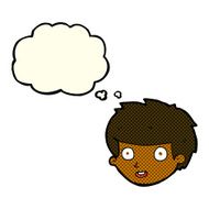 cartoon happy boy&#039;s face with thought bubble N10