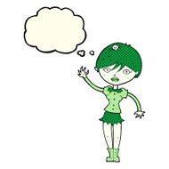 cartoon vampire girl waving with thought bubble N6