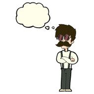 cartoon hipster man with mustache and spectacles thought bu N6
