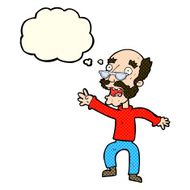 cartoon frightened old man with thought bubble N17