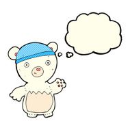 cartoon polar bear wearing hat with thought bubble N3