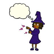 cartoon witch casting spell with thought bubble N10