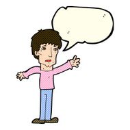 cartoon worried man reaching out with thought bubble N11