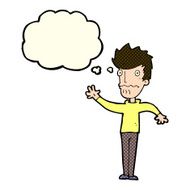 cartoon worried man reaching out with thought bubble N12