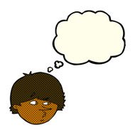 cartoon suspicious man with thought bubble N20