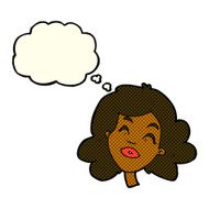 cartoon happy female face with thought bubble N99