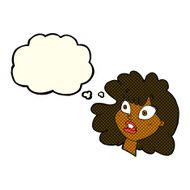 cartoon shocked female face with thought bubble N5
