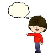 cartoon man pointing with thought bubble N95