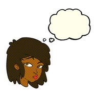 cartoon curious woman with thought bubble N26