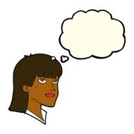 cartoon serious woman with thought bubble N10