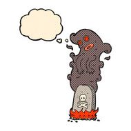 cartoon haunted grave with thought bubble N3