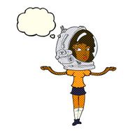 cartoon woman wearing space helmet with thought bubble N10