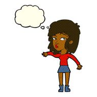 cartoon woman playing it cool with thought bubble N6