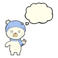 cartoon waving polar bear with thought bubble N34
