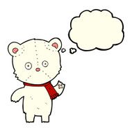 cartoon waving polar bear with thought bubble N35