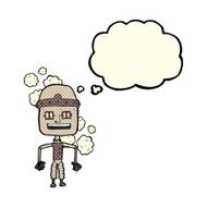 funny cartoon old robot with thought bubble N3