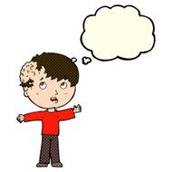 cartoon boy with growth on head thought bubble N19