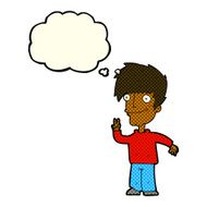 cartoon man giving peace sign with thought bubble N31