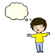 cartoon worried boy with thought bubble N17