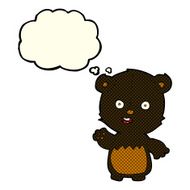 cartoon waving black bear cub with thought bubble N25