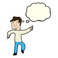 cartoon happy man pointing with thought bubble N33