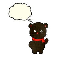 cartoon waving black bear cub with thought bubble N26