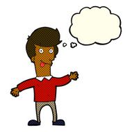 cartoon man sticking out tongue with thought bubble N16