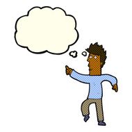 cartoon worried man pointing with thought bubble N16