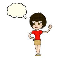 cartoon woman waving with thought bubble N182