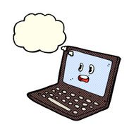 cartoon laptop computer with thought bubble N6