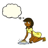 cartoon cinderella scrubbing floors with thought bubble N4