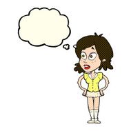 cartoon woman with hands on hips thought bubble N120