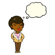 cartoon cool relaxed woman with thought bubble N6