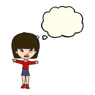 cartoon woman pointing with thought bubble N114