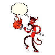 cartoon devil with pitchfork thought bubble N14