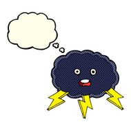 cartoon cloud and lightning bolt symbol with thought bubble N3