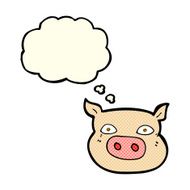 cartoon pig face with thought bubble N6