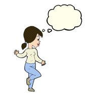 cartoon woman waving with thought bubble N184