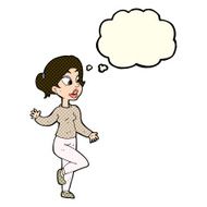 cartoon friendly woman waving with thought bubble N28