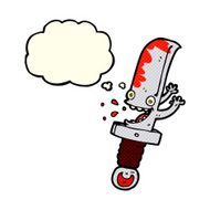crazy knife cartoon character with thought bubble N5