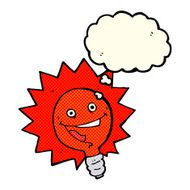 happy flashing red light bulb cartoon with thought bubble N5