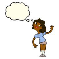 cartoon woman waving with thought bubble N187