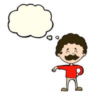 cartoon man making camp gesture with thought bubble N17