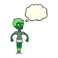 cartoon zombie monster woman with thought bubble N5