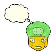 cartoon spooky robot head with thought bubble N6