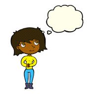 cartoon friendly woman with thought bubble N37