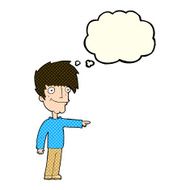 cartoon happy man pointing with thought bubble N34