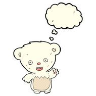 cartoon polar bear cub waving with thought bubble N5